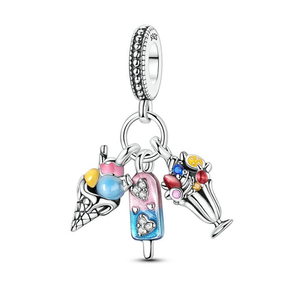 925 Sterling Silver Love Starry Sky Cat Paw Charms Beads