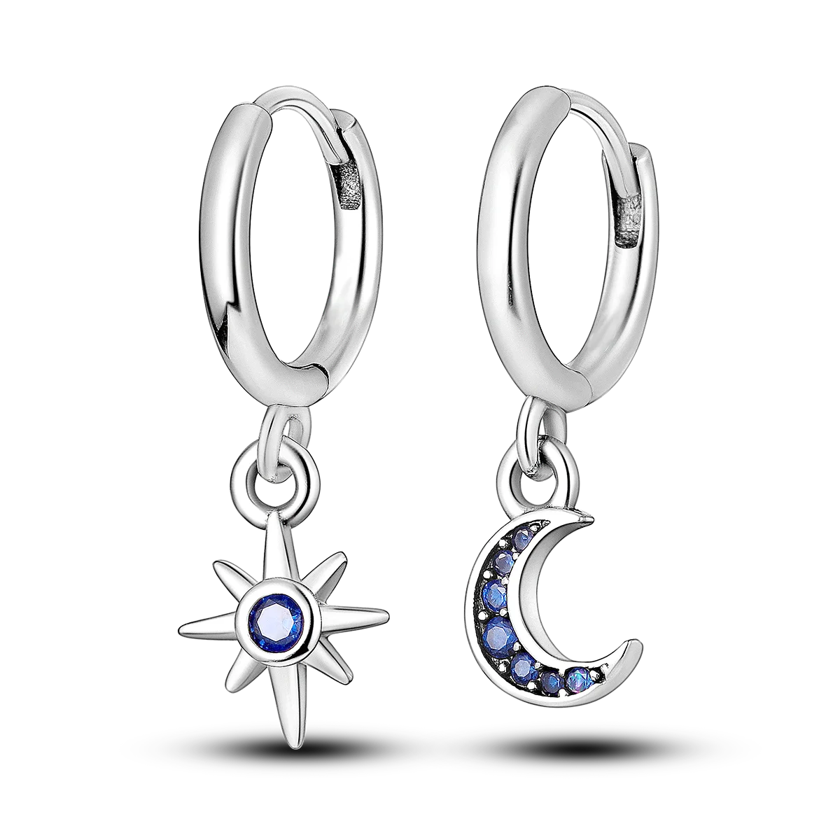 925 Silver Geometric Hoop Earrings for Women with Zircon Moon and Heart Design Fashion Jewelry Gift