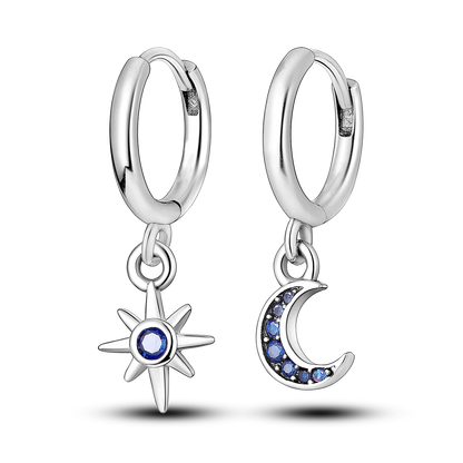 925 Silver Geometric Hoop Earrings for Women with Zircon Moon and Heart Design Fashion Jewelry Gift