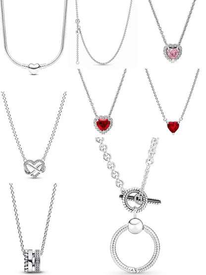 2025 European 925 Silver Pink and Red Heart-Shaped Necklace for Elegant Women
