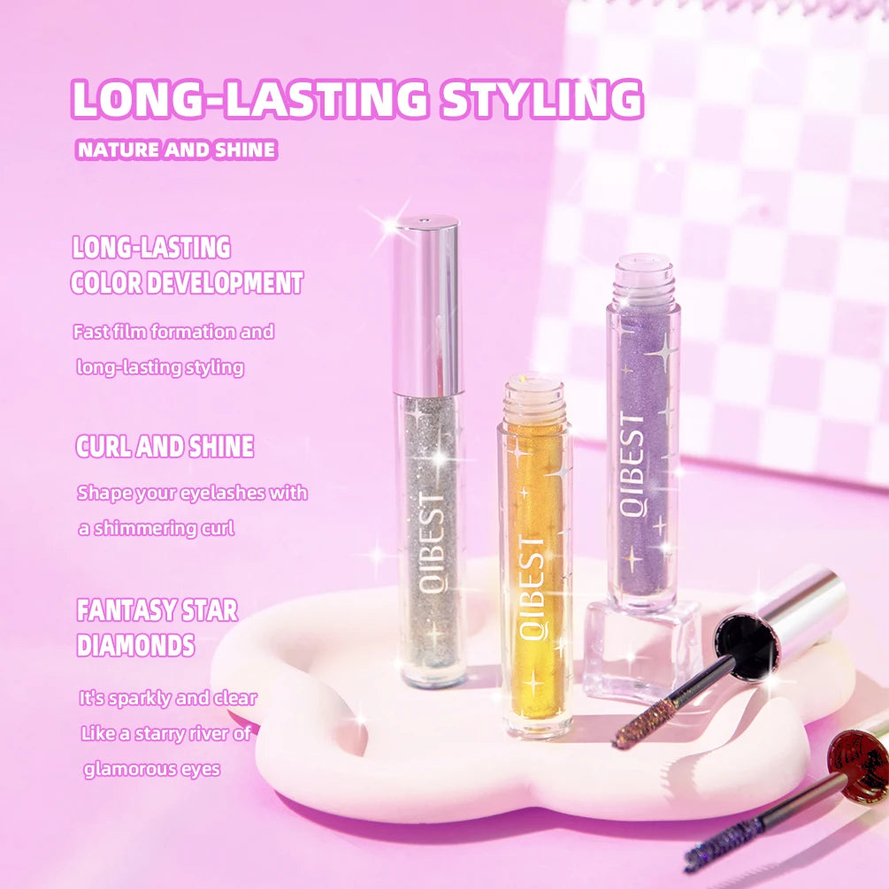 Diamond Mascara with Shining Galaxy Sequins for Thick Curling Glitter Eyelashes Quick Dry and Sweat Proof Shimmer Makeup