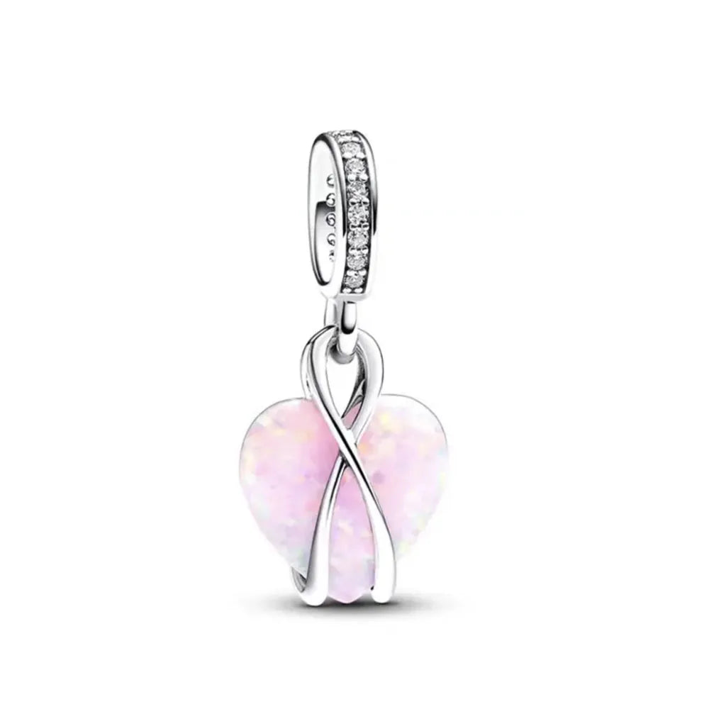 Spring Pink 925 Sterling Silver Enamel Flower Pendant for Mother Daughter Bracelets P2013