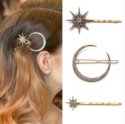 Vintage Moon and Star Rhinestone Hairpin for Women Bridal Accessories