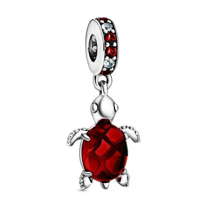 925 Sterling Silver Red Love Bunny Dog Skull Ladybug Flower Zircon Beads Charms for DIY Women Bracelet Necklace Gift