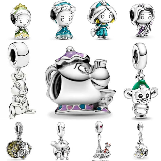 Exquisite 925 Silver Rabbit and Mouse Pendant Beads for DIY European Bracelets with Zircon Accents