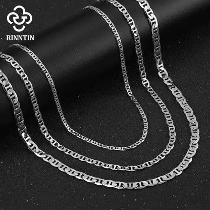 Rinntin 925 Sterling Silver Flat Mariner Chain Necklace Stylish Versatile Unisex Jewelry