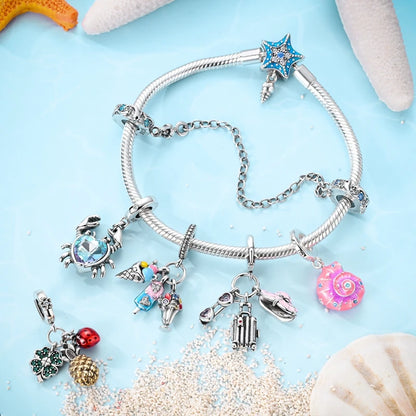 925 Sterling Silver Ocean Turtle Beach Charms Blue Shell