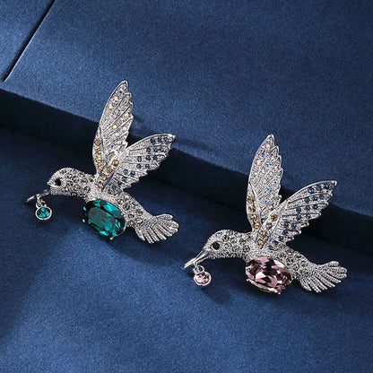 Elegant Crystal Hummingbird Brooch for Women - Versatile Zinc Alloy Corsage Pin for Banquets