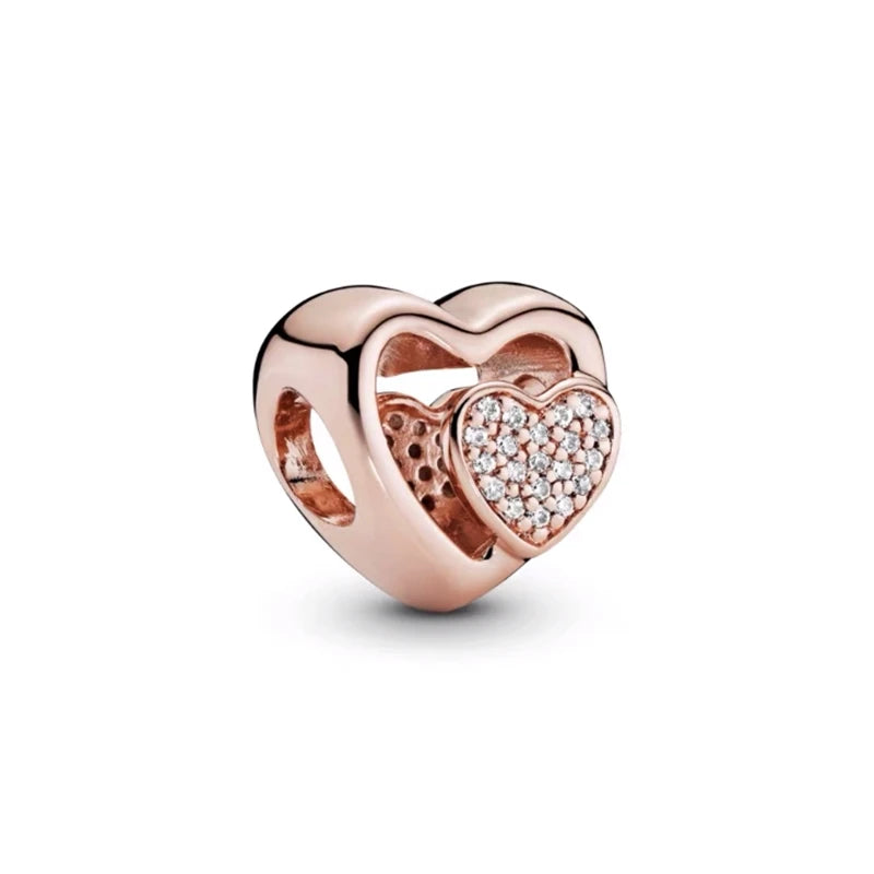 Sparkling Intertwined Love Hearts Charm Beads for 925 Sterling Silver Bracelet
