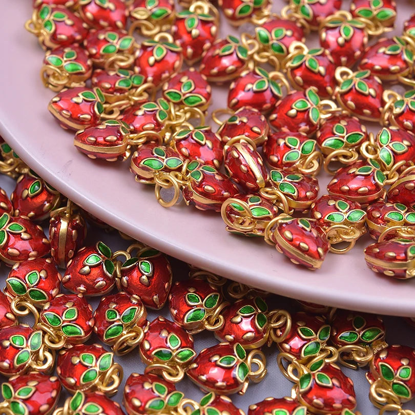 3D Enamel Fruit Charms Set for DIY Jewelry Making Strawberry Grape Pendants 5pcs
