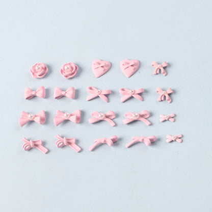 Kawaii 3D Bow Knot Nail Decoration Set - 20Pcs Blue Pink Resin Charms