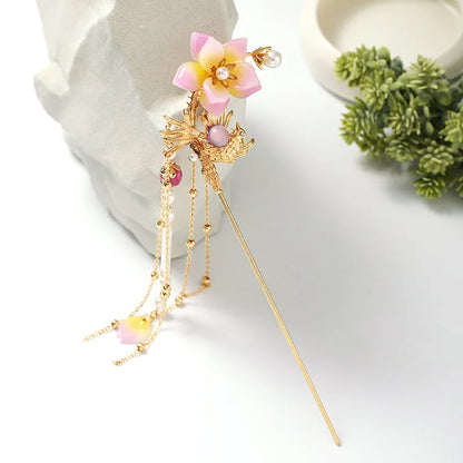 Vintage Chinese Flower Hairpin Elegant Hanfu Hair Stick for Women