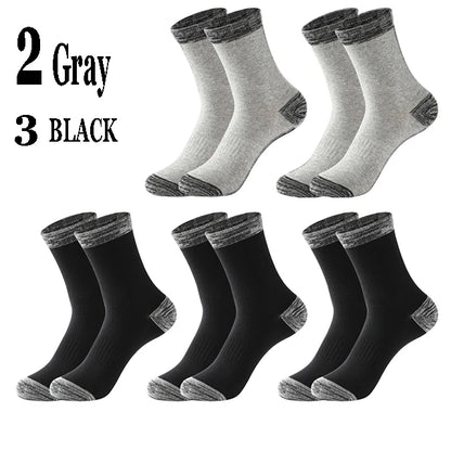 5 Pairs Men’s High Quality Autumn Winter Crew Socks Comfortable Long Black Sports Hiking Running Socks Size 38-44