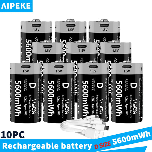 AIPEKE 2-10PC USB 5600mWh D Size Rechargeable Lithium Batteries D SIZE 5600mWh 10PC 1.5V