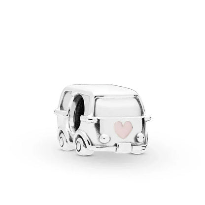 Original 925 Sterling Silver Pink Flower Balloon and Coffee Cup Charms Beads for DIY Women’s Bracelet Jewelry Gift