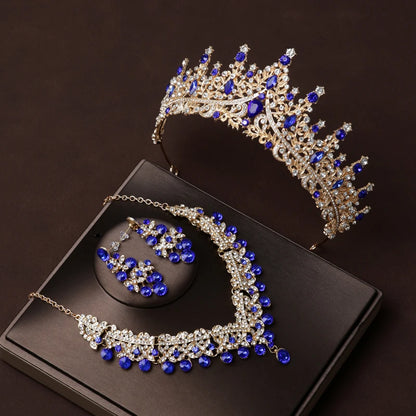 Itacazzo Gold Bridal Headwear Set with Crown, Necklace, and Earrings for Women