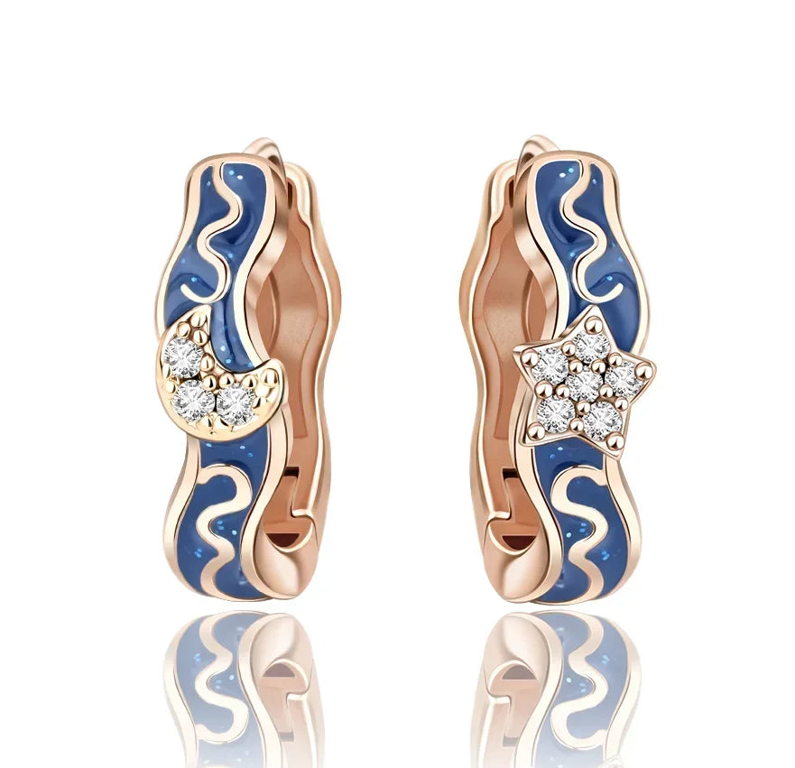 925 Sterling Silver Luxury Heart Sun Moon Stud Earrings Bow Butterfly Crab Clip Set for Women Party Jewelry Gifts