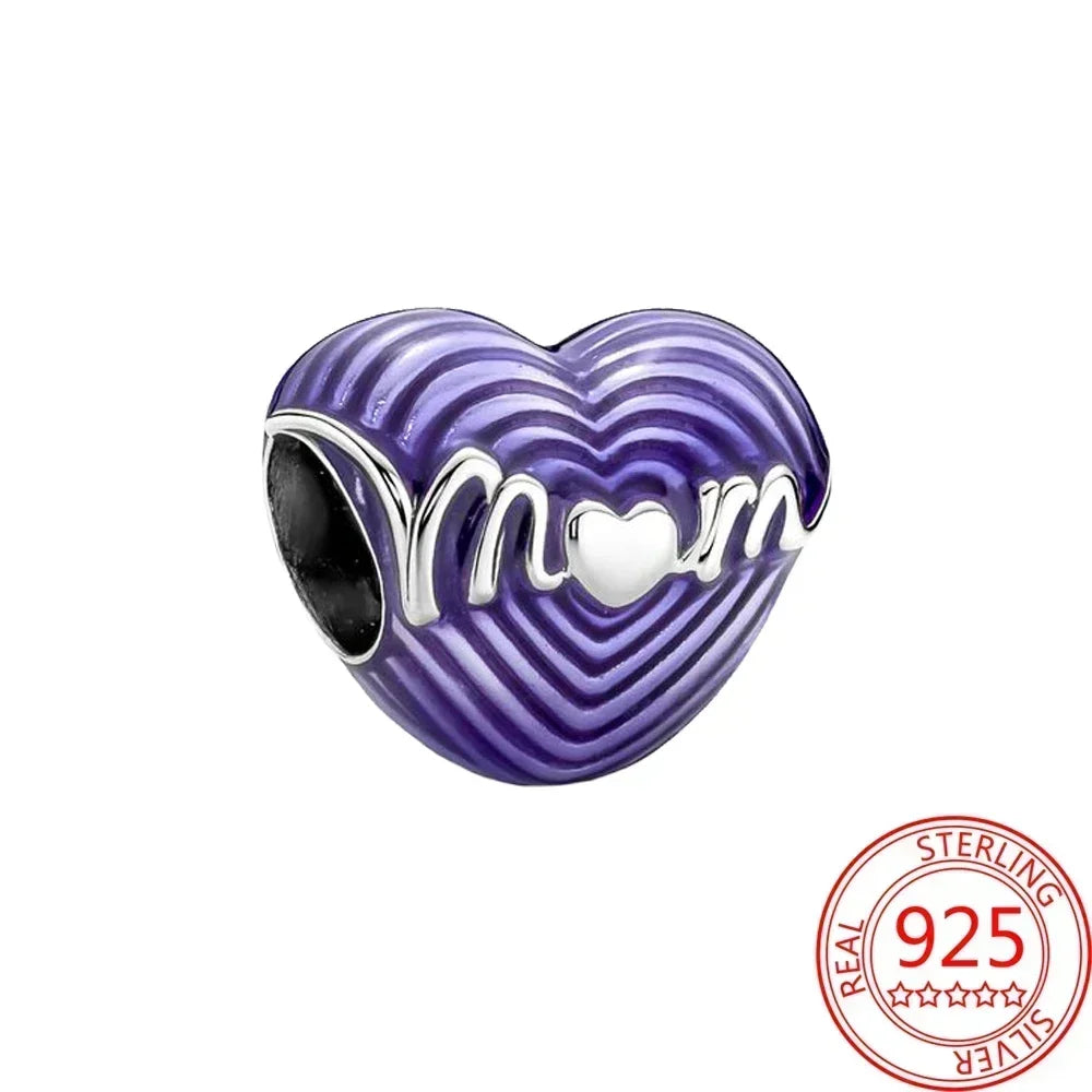 925 Sterling Silver Purple Star Animal Heart Flower Charms Beads for DIY Necklace and Bracelet Jewelry Gift