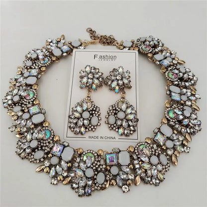 Indian Ethnic Crystal Rhinestone Necklace Earrings Set for Bridal 2024 White Sets