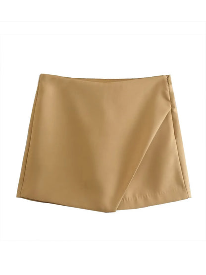 Candy Color Asymmetrical Shorts For Women Zipper Fly Pockets