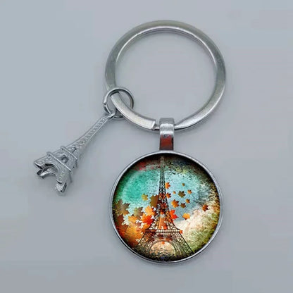 Paris Eiffel Tower Glass Pendant Keychain for Women with Artistic Design
