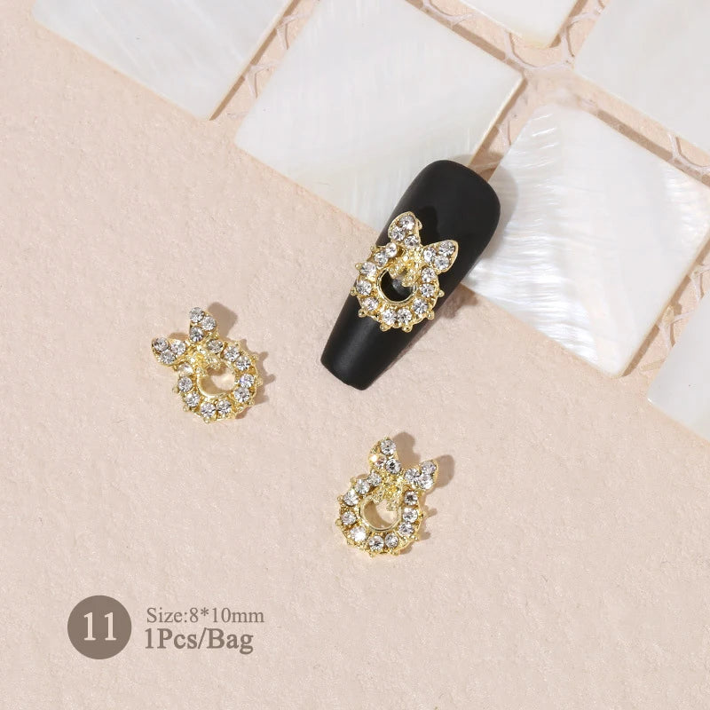 Elegant Gold Silver Metal Bowknot Nail Charm 3D Rhinestone Decor for DIY Manicure Art
