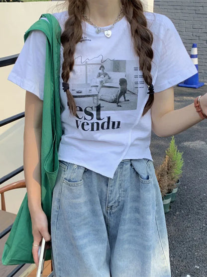 Korean Style Graphic T Shirt Women Short Sleeve Top Summer