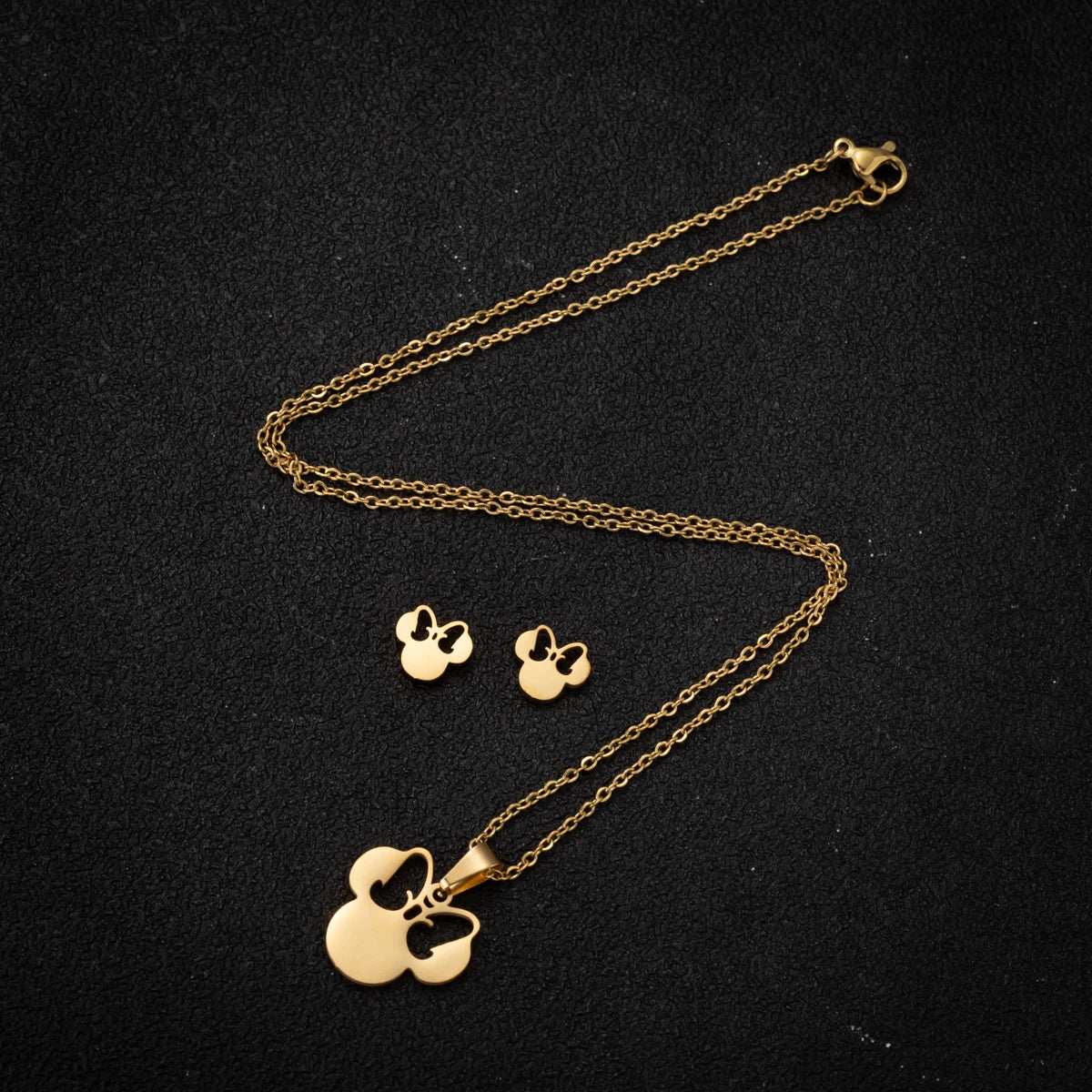 Elegant Stainless Steel Animal Necklace for Women - Rabbit Charm and Paw Print Design