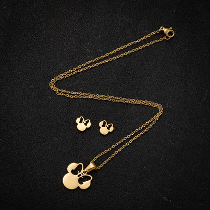 Elegant Stainless Steel Animal Necklace for Women - Rabbit Charm and Paw Print Design