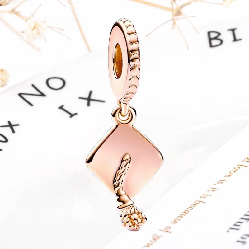 Rose Gold Winged Angel Heart Charm Bead Pink Daisy Spacer