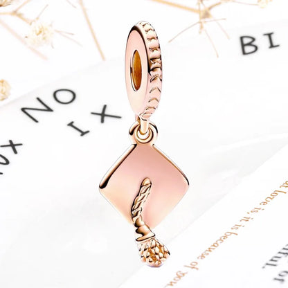 Rose Gold Winged Angel Heart Charm Bead Pink Daisy Spacer