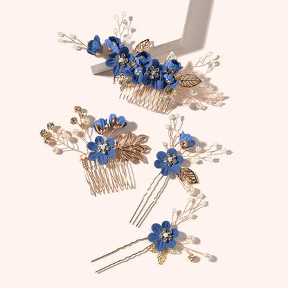 Elegant Bridal Pearl Hair Accessories Set – Floral Tiara, Barrette, and Combs for Wedding Elegance
