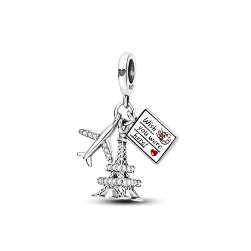 925 Silver Travel Globe Airplane Charm For Bracelet