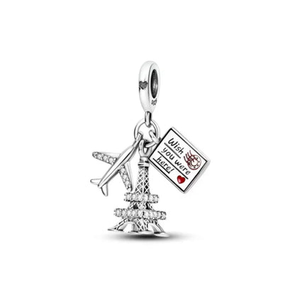 925 Silver Travel Globe Airplane Charm For Bracelet