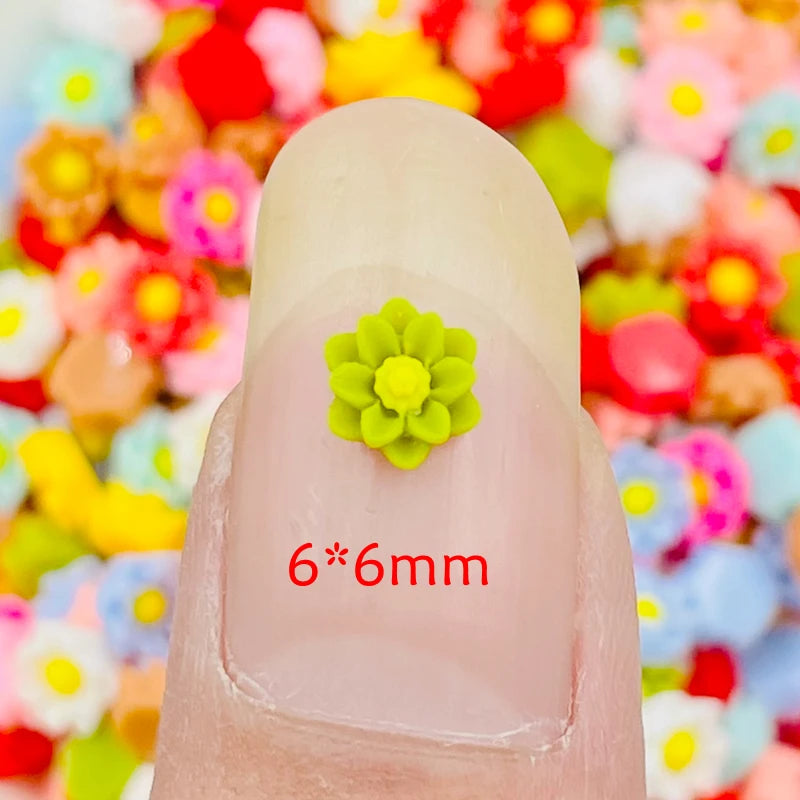 Kawaii Cute 6mm Mixed Flower Resin Cabochons for DIY Nail Art and Scrapbooking