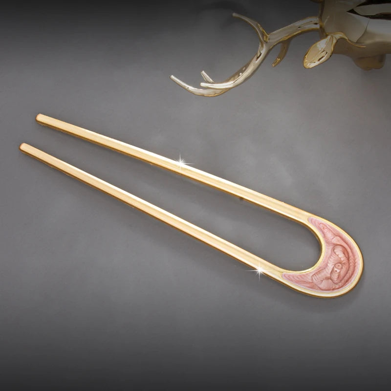 Elegant Silver Gold Enamel Shell Hairpin for Women U Shape Hair Stick Accessories