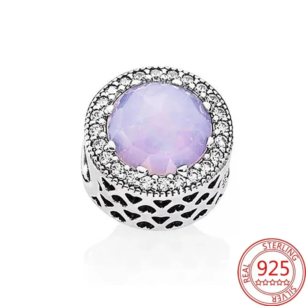 Sterling Silver Purple Murano Pansy Flower Dangle Charm for Women Bracelet and Necklace Jewelry Gift