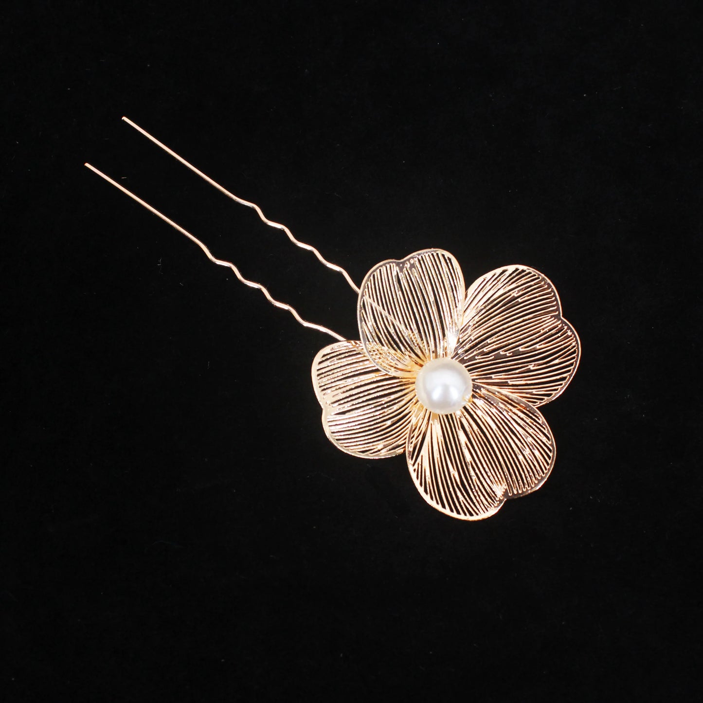 Bridal Bliss Flower Pearl Hair Comb Pins - 2PCS Wedding Accessories Pin Gold