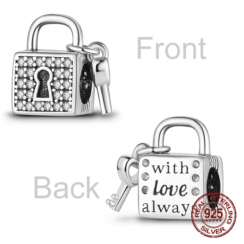 Inlaid Zircon Heart Charm Beads 925 Sterling Silver Dangle for Bracelets SMC2722