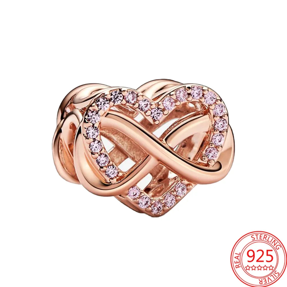 Original 925 Sterling Silver Rose Gold Snowflake Heart Fish Charms Beads for DIY Necklace and Bracelet Jewelry Gift