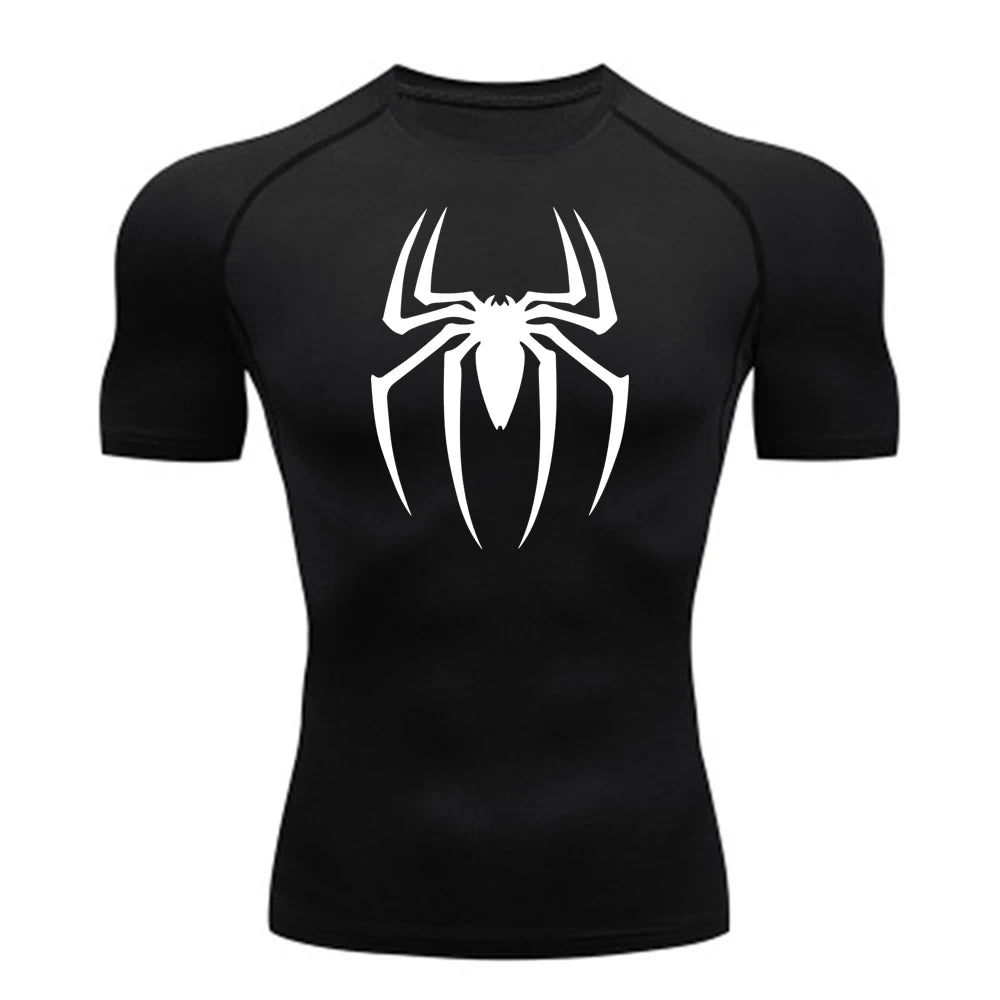 2024 Mens Spider Print Compression Shirt Quick Dry Breathable Gym Running Jersey Short Sleeve