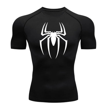 2024 Mens Spider Print Compression Shirt Quick Dry Breathable Gym Running Jersey Short Sleeve