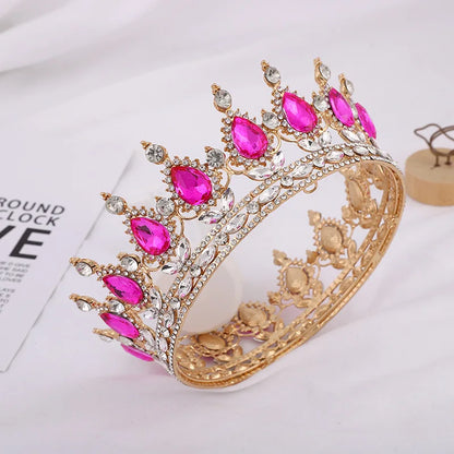 Elegant Royal Pink Crystal Bridal Tiara Crown for Weddings and Pageants