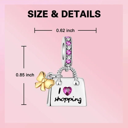 Romantic 925 Sterling Silver Pink Lipstick Heart Bow Rose Flower Zircon Charm Bead for DIY Bracelet Jewelry Gift