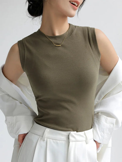 Women Cotton Camisole Vest Round Neck Colorful Sleeveless