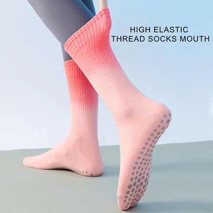 Colorful Women Cotton Mid Tube Non Slip Yoga Pilates Socks