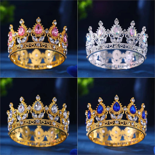 Elegant Baroque Rhinestone Crown Headdress for Weddings and Celebrations