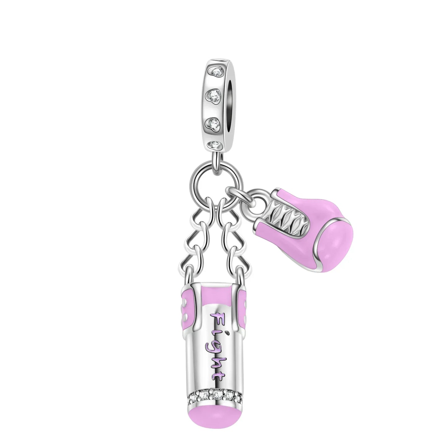Sterling Silver Pink Blossom Dangle Charm with Butterfly Heart Flower Rose and Bird Bead for DIY Necklace and Bracelet Jewelry