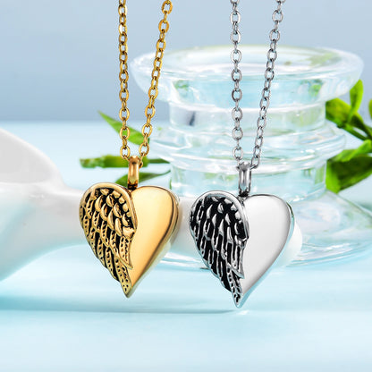 Customized Stainless Steel Angel Wing Heart Urn Necklace Memorial Keepsake Jewelry
