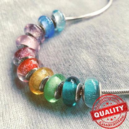 925 Sterling Silver Murano Glass Rainbow Snowflakes Stars Charm for Women Bracelet DIY Jewelry